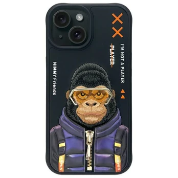 Nimmy etui iPhone 15 6.1" juoda/juodas Cool&Cute 2.0 Monkey