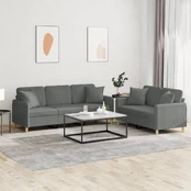 Sofa Sofos komplektas su pagalvėmis, 2 dalių, pilkas, audinys kaina