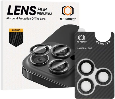 Apsauginis stiklas Tel Protect 3D Lens Aramid Series on camera skirtas Apple iPhone 16 Pro/16 Pro Max (objektyvui 3 vnt)