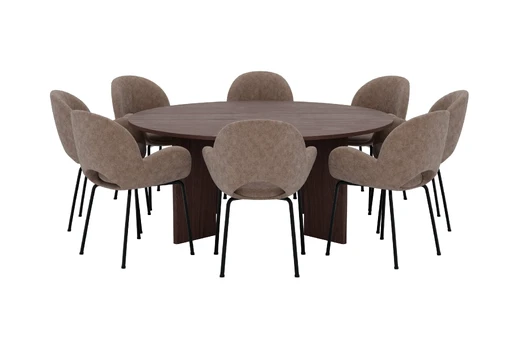 Graos Table - Mocca with 8 Florensa Chair - Brown