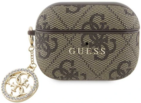 Guess 4G Script PC/PU Charm dėklas, skirtas AirPods Pro 2 Brown