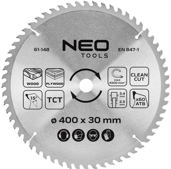 Neo Tools Diskinio pjūklo diskas, Widia, 400 x 30 mm, 60 dantų