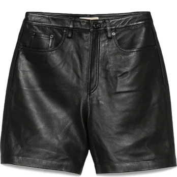 Šortai moterims, Juoda, Boyfriend leather short