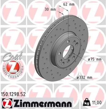 Stabdžių diskas ZIMMERMANN 150.1298.52