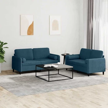 Sofa Sofos komplektas su pagalvėmis, 2 dalių, mėlynas, aksomas