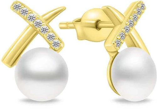 Brilio Silver Brilio Sidabrinis Sparkling Gold Plated Pearl Earrings EA906Y