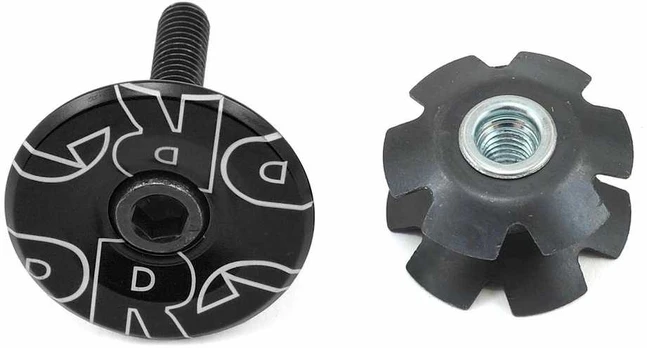 PRO Headpart Gap Cap Alloy Juodas Anodized 1 1/8 vairo kolonėlės dangtelis su gėlyte juodas