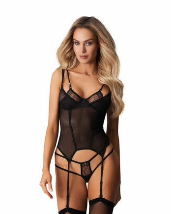 Obsessive Arrowel Corset Black - Elegant Lingerie with Underwire Support 2XL/3XL