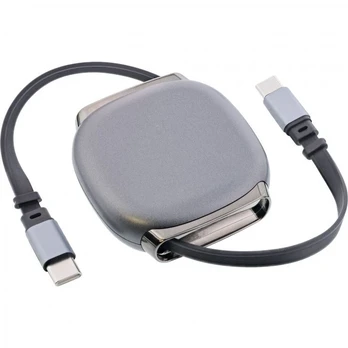 USB laidas InLine USB-C laidas su dėklu susukamas 100W 0,80m juodas/pilkas