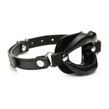 XR Brands Labios Jugosos Silicone Open Mouth Gag Black Adjustable Strap