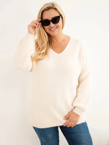 Moteriškas Plus Size megztinis su vilna, smėlio spalvos