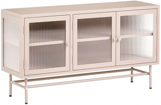 Beliani Spintelė su stiklinėmis durelėmis DEVON Metal 115 cm, smėlio spalvos