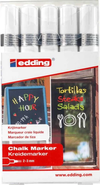Edding Markery kredowe, 5 vnt., balta