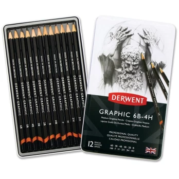 Derwent - Graphic Medium Pencils 6B-4HB, 12 Tin