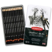 Derwent - Graphic Medium Pencils 6B-4HB, 12 Tin kaina