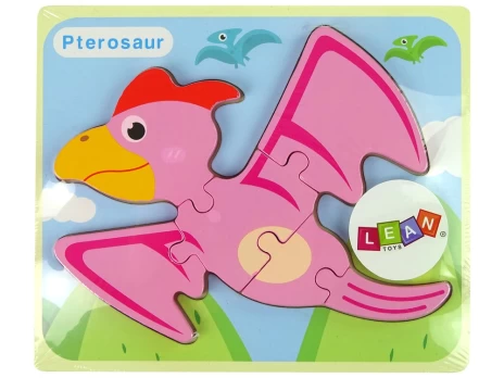 Medinė dėlionė Dinozauras, rožinė/mėlyna