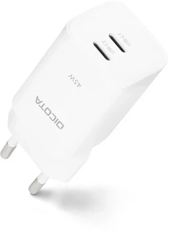 Dicota 45W GaN Charger, 2x USB-C, White