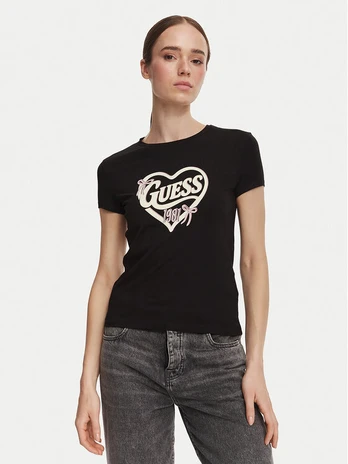 Guess Marškinėliai V6YI09 K4276 Juoda Slim Fit