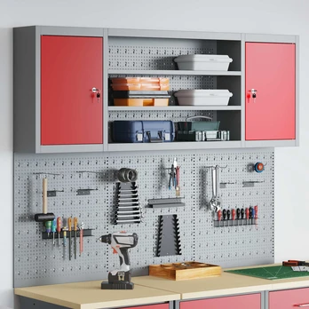 Įrankių spinta ir pegboard rinkinys su lentyna 6 pcs Raudona