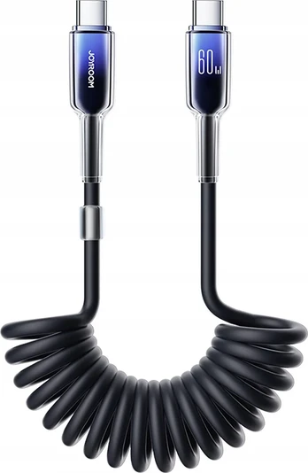Joyroom S-A43 Crystal-Clear Series 60W USB-C - USB-C spiral cable 1.5m - juodas