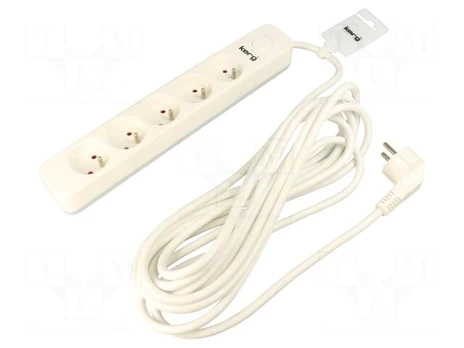Extension lead | 3x1.5mm2 | Sockets: 5 | PVC | white | 1.5m | 16A