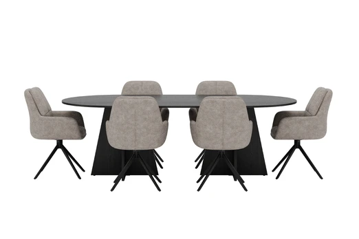 Bootcut Oval Dining Table Black + Manchi Chair 2-pack Black/Brown _6