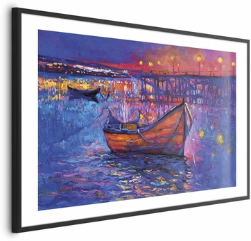 Artgeist Plakatas - Modern impressionism - night landscape of a lake with a floating boat