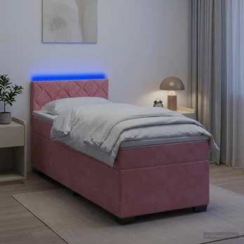 Lova su čiužiniu ir LED apšvietimu Rožinė 80 x 200 cm Aksomas