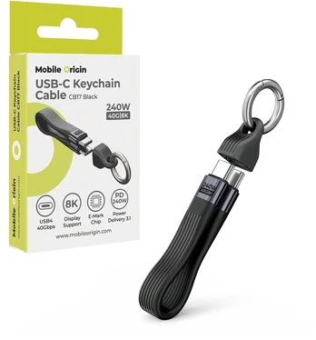 Mobile Origin 240W 40Gbps 8K USB-C Keychain Cable CB17 Juodas