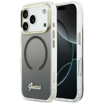Guess IML gradientinis metalinis „MagSafe“ dėklas, skirtas „iPhone 17 Pro“, juodas