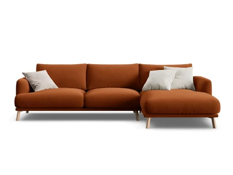 Velvet Right Corner Sofa, "Naomi", 4 Seats, 285x170x75, Terracotta