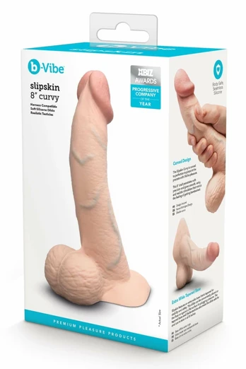 b-Vibe SlipSkin 8" Curved Silicone Model Cream - Anatomical, Harness Compatible