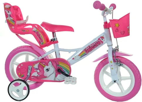 Vaikiškas dviratis Dino Bikes Unicorn, baltas/rožinis, 12"