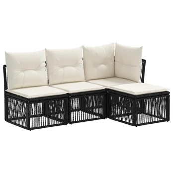 Sodo Sofų Rinkinys 4 pcs Juoda poliratanas