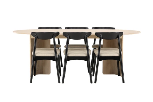Tyresö Table 100x220 cm - Whitewash with Ven Chair - Black