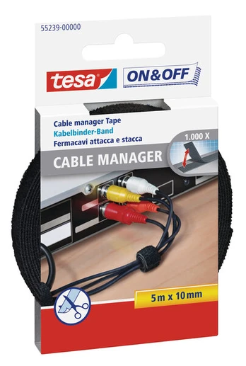 tesa ON&OFF Cable Manager juodas 5m 10mm