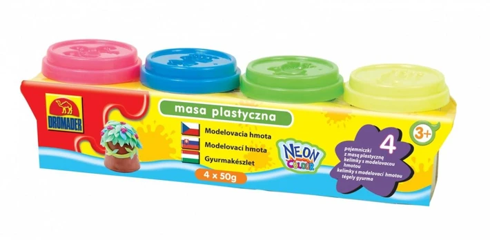 Lipdymo masė Kids Dough Neon su figūriniais dangteliais, 4 spalvos