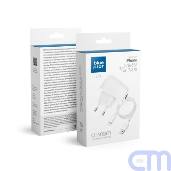 Travel Charger for iPhone 5/6/6s/7/8/X Blue Star Lite white