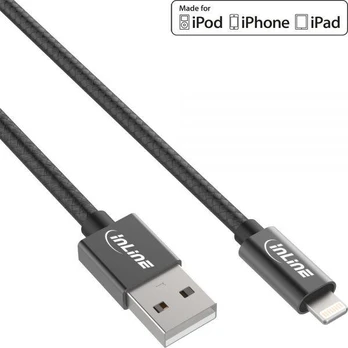 USB kabelis InLine USB-A - Žaibas 1 m Juodas (31411B)