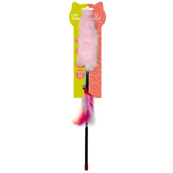 kačių žaislas meškerė su plunksnomis, rožinė, 45 cm
