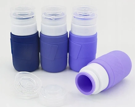 Keturių silikoninių kelioninių buteliukų rinkinys 60 ml violetiniai