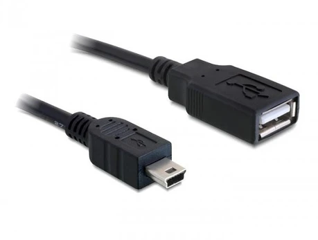 KABELIS USB MINI(M)->USB-A(F) 2.0 0.5M JUODA DELOCK
