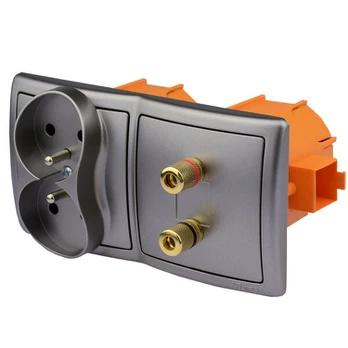 Lizdas 230v su garsiakalbių jungtimis, Inox