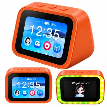 Išmanusis stalinis laikrodis su DI asistentu ir Bluetooth garsiakalbiu, oranžinis