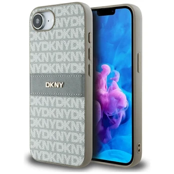Dėklas DKNY Repeat Texture Pattern with Tonal Stripe do iPhone 16e smėlio spalva