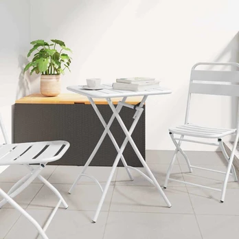 Baltas Sulankstomas Sodo Stalas 55x55x73 cm, Plieninis