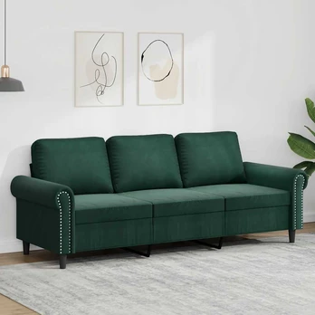 Trivietė sofa, tamsiai žalios spalvos, 180cm, aksomas