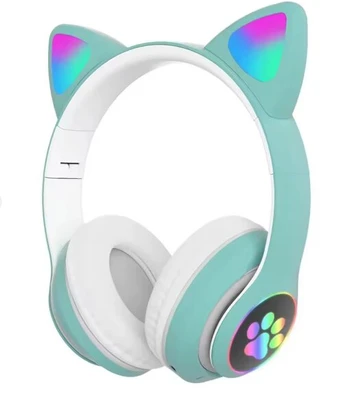 Žalios ausinės katės ausytės su bluetooth