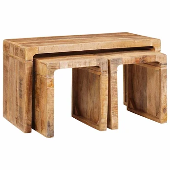Suklijuotas stalas 3 pcs Ruda Kietas mango medis