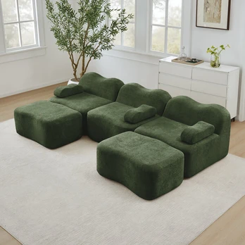 Modulinė U formos sofa, 32D putos, 2 otomanės, žalia